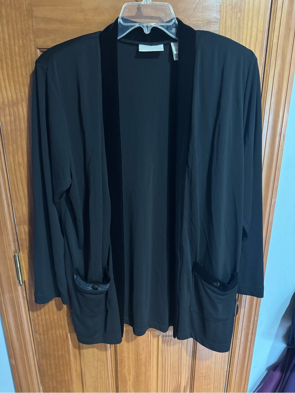 Open-Front Black Women's Cardigan with Velvet Trim